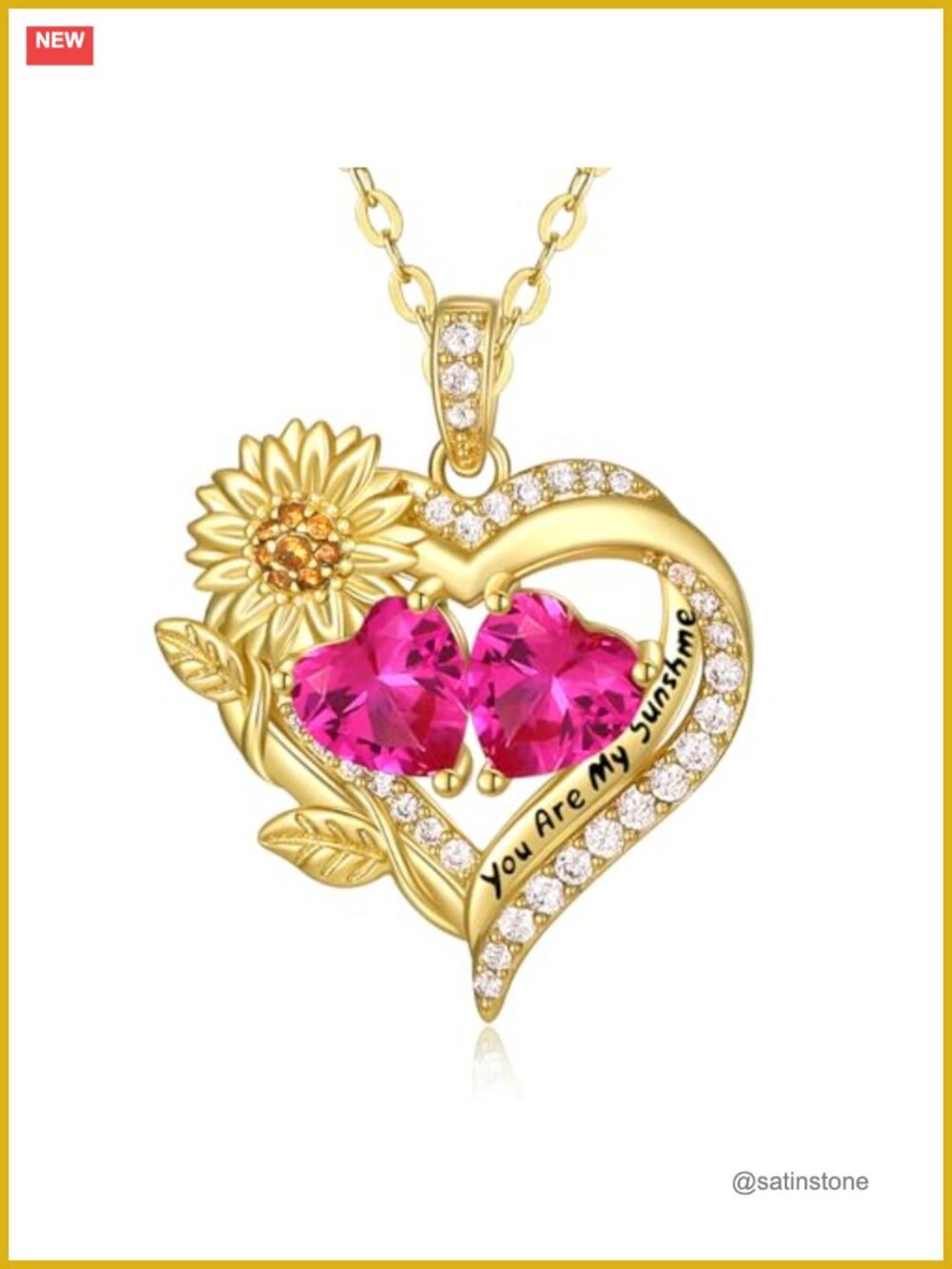 14K Gold Plated Sunflower Heart Birthstone Pendant Necklace Gift for Wife